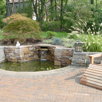 Patio with stone water feature
