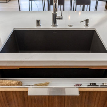 Statement Black Single Basin Sink in White Countertop Kitchen