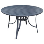 Courtyard Casual - Santa Fe 48" Round Aluminum Dining Table with Slat Top - Santa Fe is a collection you can relax in for several years. Exceptionally strong and made of low maintenance aluminum and high-grade breathable plc. sling or synthetic woven material. Great for pools, patios or any outdoor space requiring carefree attention. Seating pieces are all stackable and made with a durable powder coated finish. Fully assembled and 1 Year Limited Manufacturer Warranty