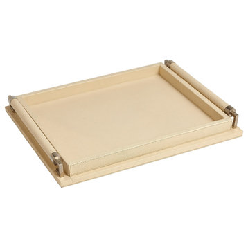 Wrapped Handle Tray, Leather, Ivory, Small