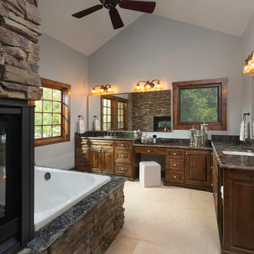 Mountain Style Timber Frame Luxury Home Master Bath - Cedar Creek Reservoir Area