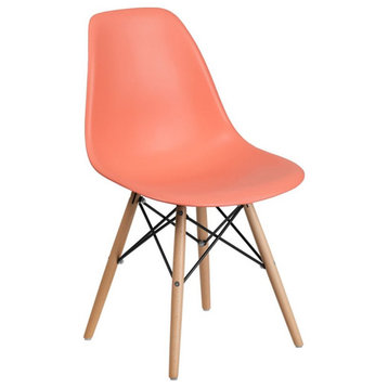 Flash Furniture Elon Plastic Accent Chair with Wood Base in Peach