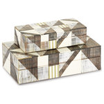 Currey & Company - 1200-0370 Modernist Bone and Horn Boxes Set of 2 in Gray/Natural - Our Modernist Bone and Horn Boxes come in a set of two. This very conceptual design has a mosaic made from pieces of hand-cut buffalo horn applied to a Mango wood structure. These decorative boxes with their modernist pattern represent a new approach to contemporary design in handicrafts in India. We also have a decorative tray with this mosaic pattern.