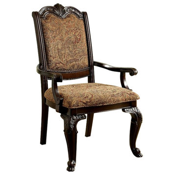 Benzara BM168996 Wooden Arm Chair with Carved Design, Cherry Brown