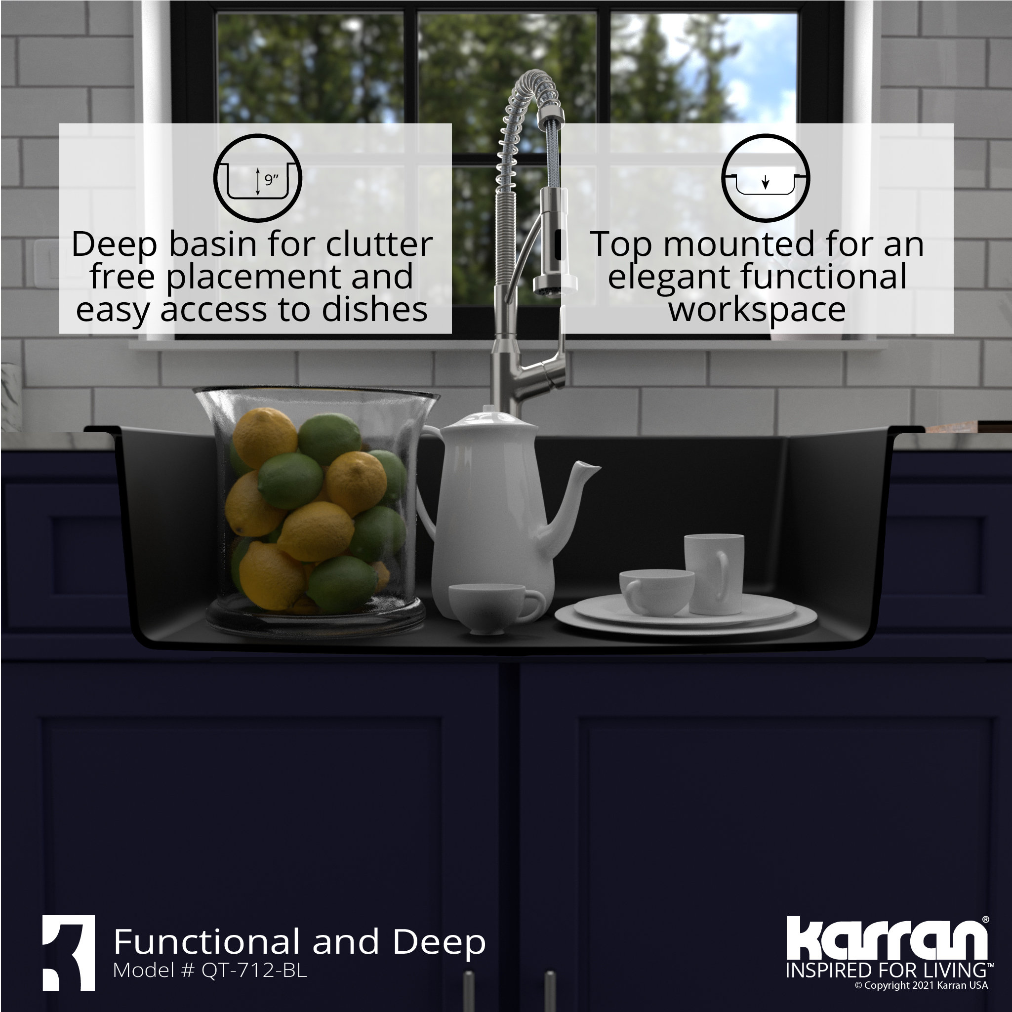 Karran Drop-In Quartz Composite 33" 1-Hole Single Bowl Kitchen Sink Kit, Black