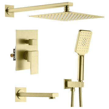 Cube Pressure 3-Function Shower System, Rough-In Valve, Brushed Gold