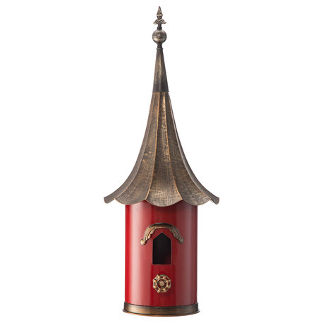 32"H Farmhouse Retro Blue Metal Pagoda Birdhouse