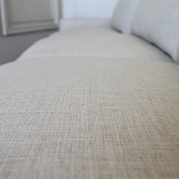 Mid-Century Modern Sofa Reupholstered in Natural Linen Blend Herringbone