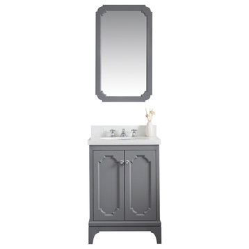 24" Wide Cashmere Gray Single Sink Quartz Carrara Bathroom Vanity