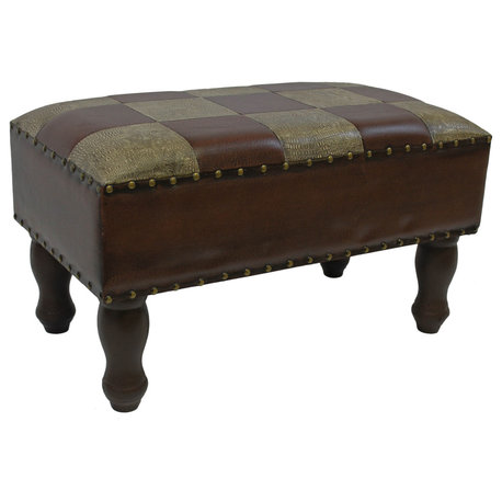 Faux Leather Rectangular Stool, Mixed Patch Work