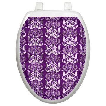 Bell Flowers in Plum Toilet Tattoos Seat Cover, Decorative Vinyl Lid Decal, Elongated