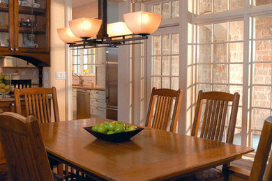 Kitchen/dining room combo - large traditional dark wood floor kitchen/dining room combo idea in Other with beige walls and no fireplace