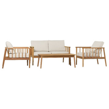 Modern Outdoor Spindle Style 4 Piece Solid Wood Chat Set - Natural