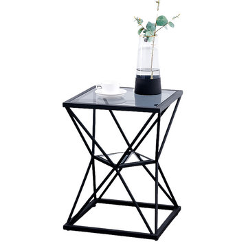 Black/Gold Luxury Tempered Glass Small Side Table, Black