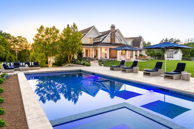 Hot tub - transitional tile and rectangular hot tub idea in Boston