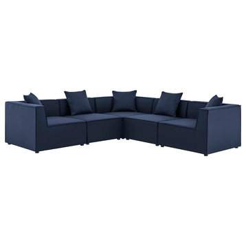 Saybrook Outdoor Patio Upholstered 5-Piece Sectional Sofa, Navy