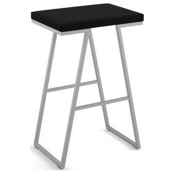 Amisco Axis Counter and Bar Stool, Black Pvc / Shiny Grey Metal, Counter Height
