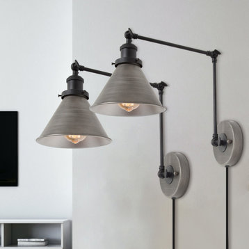 Double Section Adjustable Wall Lamp With Silver/Black Finish