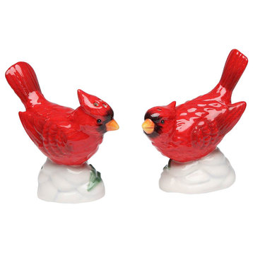 Virginia Red Perched Bird Cardinals Salt and Pepper Shakers Ceramic