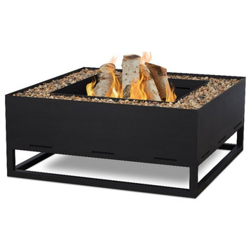 Real Flame Trey Contemporary Steel Metal Wood Burning Fire Pit in Black