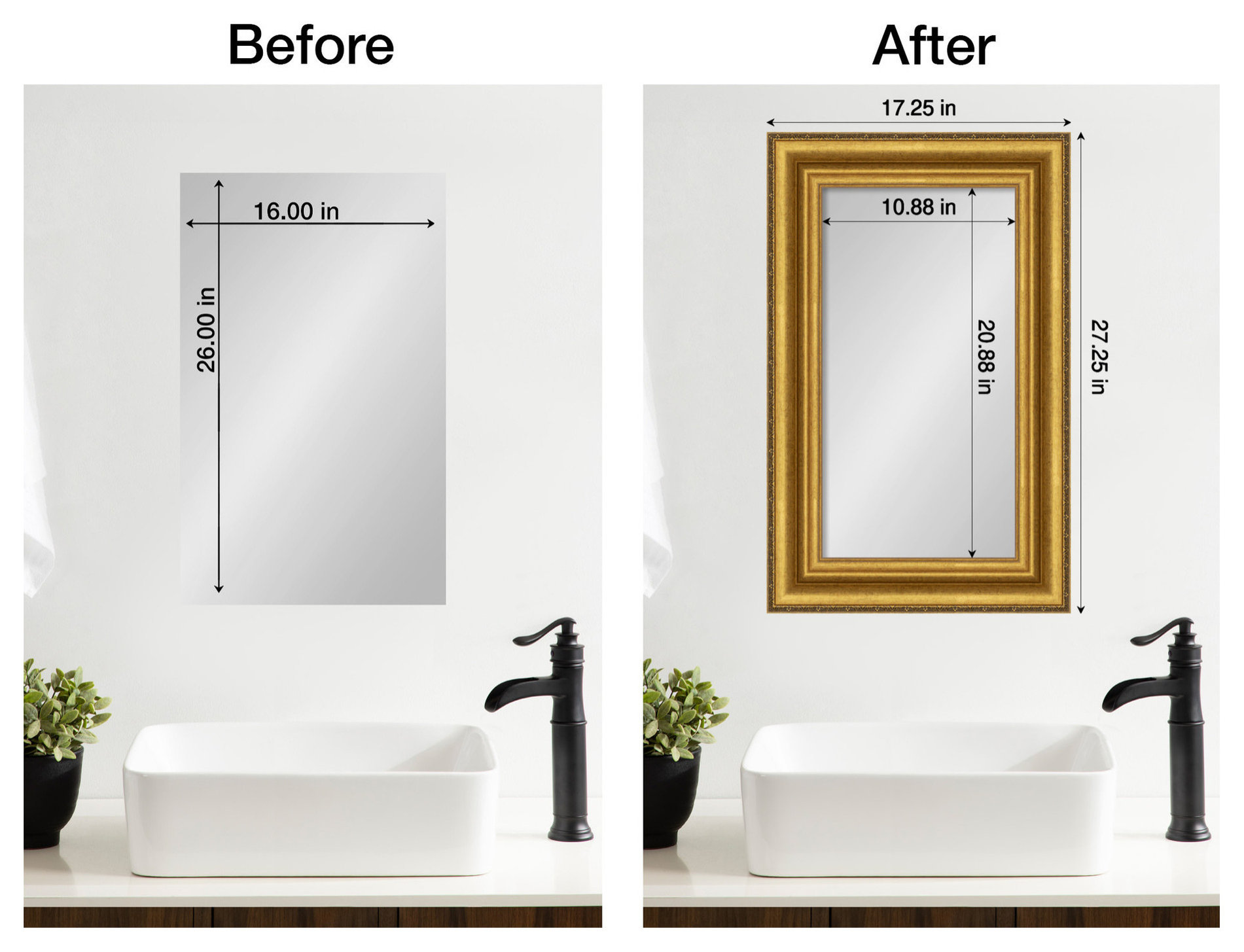 Bathroom Mirror Frame Border Kit, Parlor Gold, For 16x26 Mirror ...