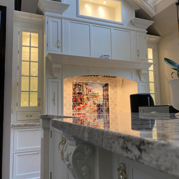 Traditional White Inset Cabinets with AMAZING Ceiling detail.