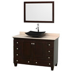 Wyndham Collection - Acclaim 48" Espresso Single Vanity, Ivory Marble Top, Arista Sink, 24" - Sublimely linking traditional and modern design aesthetics, and part of the exclusive Wyndham Collection Designer Series by Christopher Grubb, the Acclaim Vanity is at home in almost every bathroom decor. This solid oak vanity blends the simple lines of traditional design with modern elements like beautiful overmount sinks and brushed chrome hardware, resulting in a timeless piece of bathroom furniture. The Acclaim is available with a White Carrara or Ivory marble counter, a choice of sinks, and matching Mrrs. Featuring soft close door hinges and drawer glides, you'll never hear a noisy door again! Meticulously finished with brushed chrome hardware, the attention to detail on this beautiful vanity is second to none and is sure to be envy of your friends and neighbors