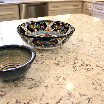 Fieldstone White Kitchen with Slate Gray Stain Island