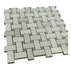 Basketweave Grey Wooden Look with Grey Dots Stone Tile Mosaics - Home Accessories & Decor