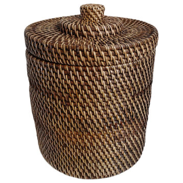 Tea Stain Rattan Basket with Lid