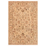 Bareens Designer Rugs - Oriental Ziegler Raymonde Beige Tan Hand-Knotted Wool Rug - 8'11'' x 12'0'' - Enhance the ambiance of your home with this magnificent Persian-influenced Turkish hand-knotted rug made by skilled artisans capable of creating the most exceptional vegetable dyes and hand-spun wool. This exquisite handmade rug is a one-of-a-kind Peshawar Kafkaz, otherwise identified as Chobi, Chobi Peshawar, Oushak, or Ziegler rug. These handmade rugs are crafted in Pakistan utilizing superior-quality wool imported from Australia, New Zealand, and Korea in two types of weaves: the Persian weave and the Mori weave. This rug is meticulously crafted by hand using the finest natural vegetable dyes extracted from local plants. The artisans use a blend of hand-spun local and fine merino wool, resulting in a rug with a compelling texture, higher lanolin content, and longer staple. The artisans occasionally incorporate natural or artificial silk into the pile to enhance specific motifs. The finished product is an awe-inspiring execution of flawless design and an understated palette that exudes elegance.