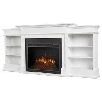 Bowery Hill Modern Wood Electric Fireplace TV Stand for TVs up to 92" in White