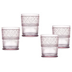 Godinger - Claro Double Old Fashion Glassware Set of 4 12oz, Pink - Whether you are serving guests or simply enjoying your favorite beverage. Featuring emblazoned with a vintage-inspired embossed texture. This traditionally styled glassware is a must-have addition to your kitchen or dining table.