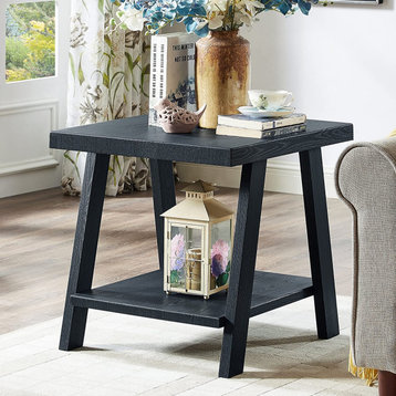 Contemporary Replicated Wood Shelf End Table in Black Finish