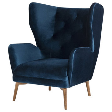 Nuevo Klara Fabric & Ash Wood Single Seat Sofa in Midnight Blue/Walnut