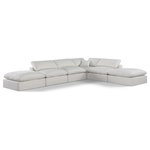 Meridian Furniture - Comfy Upholstered L-Shaped Modular Sectional, Cream, 6-Piece: 3 Armless Chair, 1 Corner Chair, 2 Ottoman, Linen Textured Fabric - Give your space a whole new look with this cream Comfy linen textured fabric sectional. This handsome sectional fits nicely with other items in the Comfy collection and is a versatile seating option designed for adaptability, comfort and style. Wrapped in rich cream durable linen textured fabric upholstery, this sectional offers a plush embrace of overstuffed down feather cushions, carefully crafted to deliver the highest level of comfort. The perfect seat for creating an oasis for relaxation, this sectional has thick foam surrounding its frame for added support and coziness.