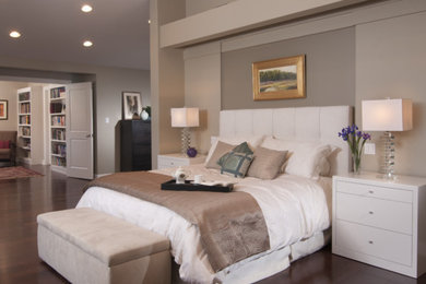 Bedroom - huge transitional master dark wood floor bedroom idea in San Francisco with brown walls