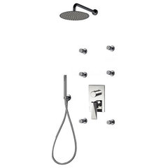 Bravat Matte Black Wall Mounted Square Shower Set With Valve Mixer 3-Way  Concealed