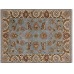 Bareens Designer Rugs - Classic Ziegler Stephen Blue Ivory Hand-Knotted Wool Rug - 1'11'' x 2'10'' - Enhance the ambiance of your home with this magnificent Persian-influenced Turkish hand-knotted rug made by skilled artisans capable of creating the most exceptional vegetable dyes and hand-spun wool. This exquisite handmade rug is a one-of-a-kind Peshawar Kafkaz, otherwise identified as Chobi, Chobi Peshawar, Oushak, or Ziegler rug. These handmade rugs are crafted in Pakistan utilizing superior-quality wool imported from Australia, New Zealand, and Korea in two types of weaves: the Persian weave and the Mori weave. This rug is meticulously crafted by hand using the finest natural vegetable dyes extracted from local plants. The artisans use a blend of hand-spun local and fine merino wool, resulting in a rug with a compelling texture, higher lanolin content, and longer staple. The artisans occasionally incorporate natural or artificial silk into the pile to enhance specific motifs. The finished product is an awe-inspiring execution of flawless design and an understated palette that exudes elegance.