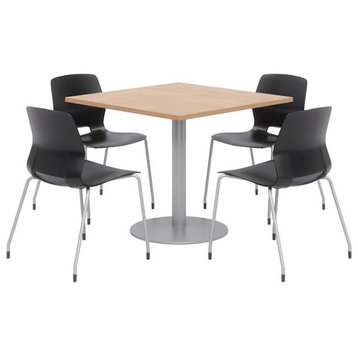 Olio Designs Square 36in Lola Dining Set - Maple Table - Black Chairs