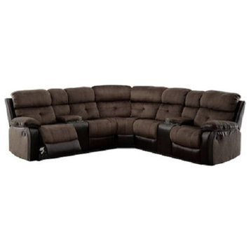 Laane Transitional Style Sectional Sofa, Brown/Black Champion Fabric and Leath