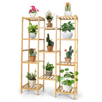 Costway Bamboo 11-Tier Plant Stand Utility Shelf Free Standing Pot Holder