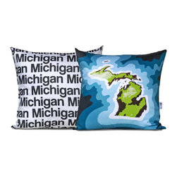 Michigan Map Pillow, Blue - Decorative Pillows