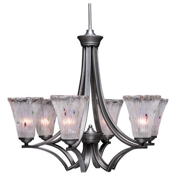Zilo 6 Light Chandelier, Graphite, 5.5" Fluted Frosted Crystal Glass