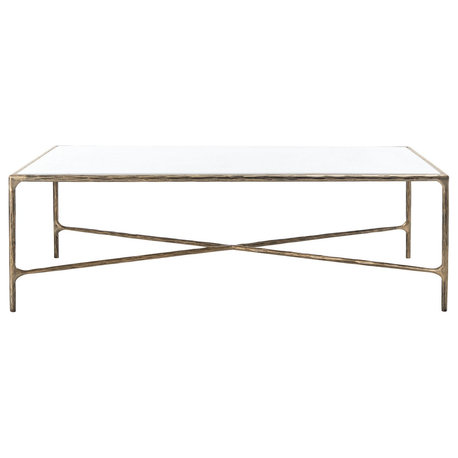 Safavieh Couture Jessa Rectangle Metal Coffee Table, Brass/White