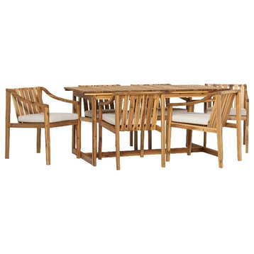 Pemberly Row Modern Solid Wood Outdoor Slat-Top Dining Set - Natural