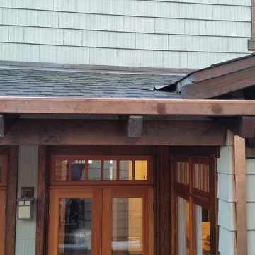 Copper Angle Face Gutter. 5 Inch with 2x3 Smooth Downspouts. Manhattan Beach