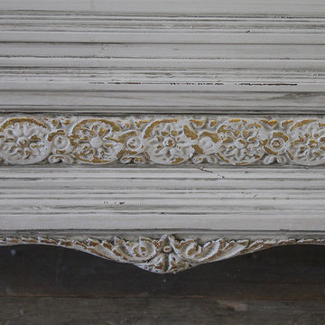 Pair of 20th Century Carved Painted Louis XVI Style French Beds with Rose Swags