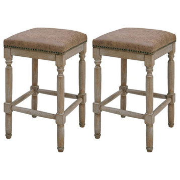 New Pacific Direct Ernie 26.5" Faux Leather Counter Stool in Brown (Set of 2)