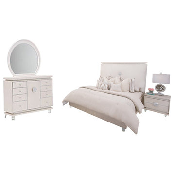 Aico Amini Glimmering Heights 4 PC Bedroom Set Queen Upholstered Bed in Ivory
